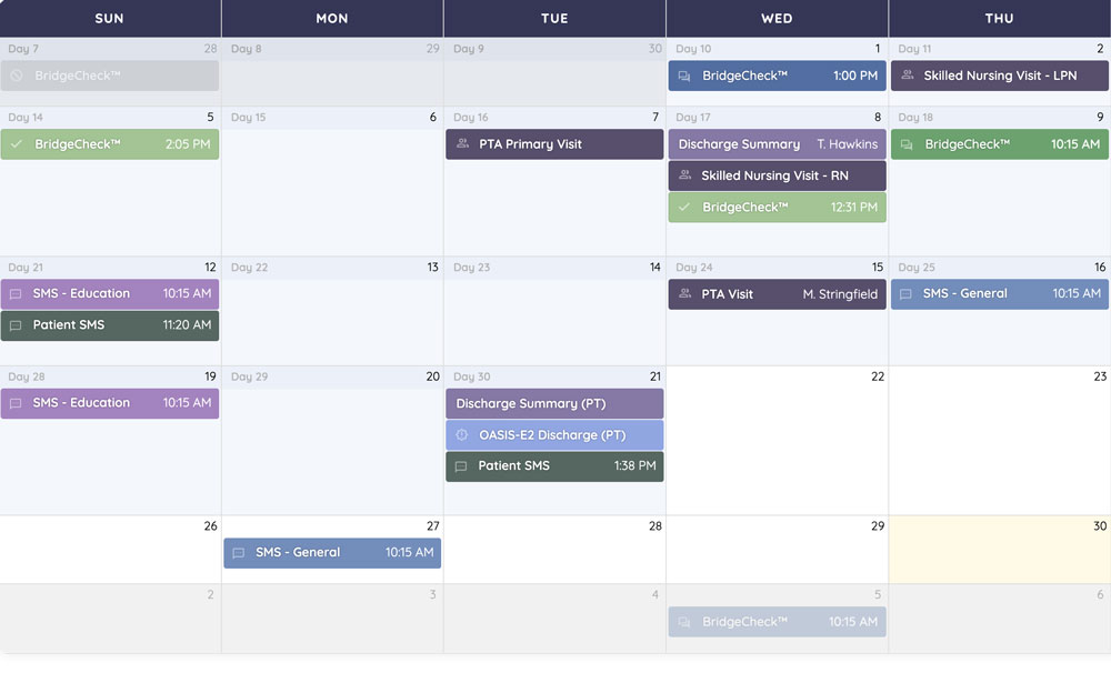 home health care patient calendar